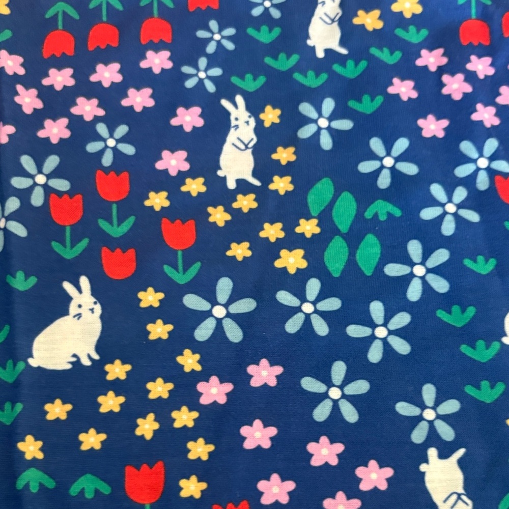 *Hanna Andersson Navy Dress with White Bunnies & Multicolor Flowers - Picture 4 of 7